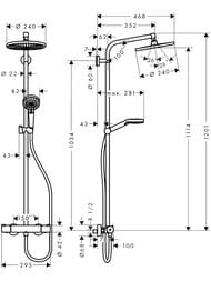 Чертёж Душевая система Hansgrohe Crometta S240 Showerpipe 9л/мин термостат д/душа, верх. и руч.душ 2726800