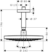 Верхний душ Hansgrohe Raindance Select S 240 2jet потолочное подсоединение 100 мм, хром 26467000