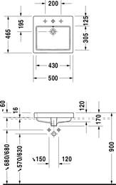 Умывальник встраив. сверху DURAVIT VERO 500х465х170 1 отв. под смес.,перелив 0315500000