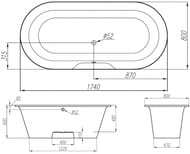 Ванна отдельностоящая Astra-Form Монако 01020029 (1740х800х610) иск. камень, ножки в комплекте, RAL