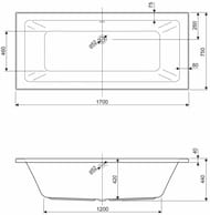 Ванна акриловая CEZARES PLANE MINI-170-75-42-W37 170х75х42 пристенная, цвет: белый