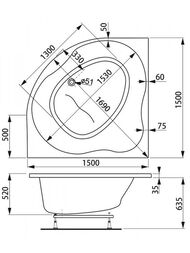 Ванна акриловая VAGNERPLAST PLEJADA 150 (1500х1500х520) угловая, белая VPBA150PLE3X-04