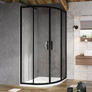 Душевой уголок RAVAK BLIX SLIM BLSCP4-80 (800х800х1950) раздвиж.двери, полукруг, черный+Transparent
