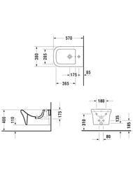Биде подвесное DURAVIT P3 Comforts 380х570х290 с отверстием под смеситель 2268150000 — изображение 3