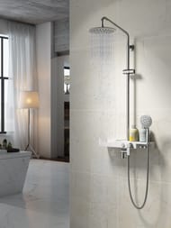 Душевая система Lemark TROPIC LM7007C смеситель ванна/душ, верхний душ, лейка 3 реж, полка, хром/бел