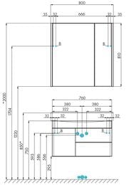 Тумба под раковину AQUATON Беверли 80 1A235501BV010 760x357x455 подвесная, 2 ящика, 1 дверца, белый глянец