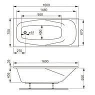 Ванна акриловая VAGNERPLAST ARONIA 160 (1600х750х410) прямоугольная, белая VPBA160ARN2X-04