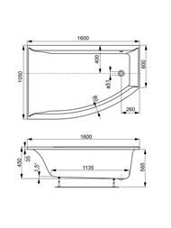 Ванна акриловая VAGNERPLAST VERONELA OFFSET 160 L (1600х1050х450) угловая, левая VPBA160VEA3LX-04
