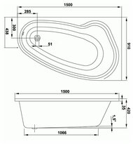Ванна акриловая VAGNERPLAST AVONA 150 R (1500х900х420) угловая, правая VPBA159AVO3PX-04