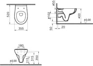 Унитаз подвесной Vitra S20 (355х520х400) без сиденья, антибактериальное покрытие 7741B003-0075