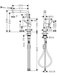 Чертёж Смеситель Hansgrohe Talis M54 для кухни 270 с вытяжным изливом, 1jet хром 72808000