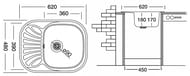 Мойка врезная Ukinox Galant 620х480 полированная 0,8 мм, слив 3 1/2, GAP620.480 -GT8K 1R