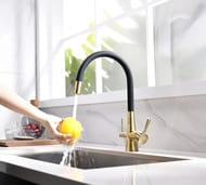 Смеситель для кухни Lemark COMFORT LM3075B гибкий излив, канал для питьевой воды, черный/бронза