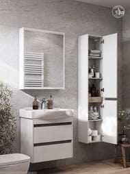 Тумба под умывальник AQUATON Нортон 65 1A248801NT010 616x357x554 подвесная, 2 ящика, белый глянец/дуб эндгрейн