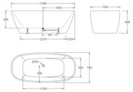 Ванна акриловая BelBagno BB72-1700-W0 1700х780х600 отдельностоящая, без перелива, д/к, цвет: белый
