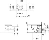 Унитаз напольный DURAVIT STARCK 3 370х560х430 горизонтальный выпуск, крепление 0124090000