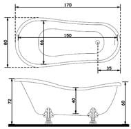 Ванна Gruppo Treesse Epoca V5071 1700x800x720 CrystalTech, отдельностоящая, слив, ножки хром