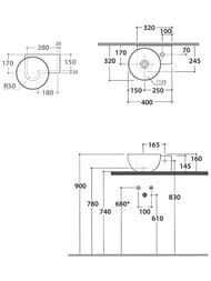 Раковина Globo T-EDGE (400х320х160) подвесная, 1 отверстие под смеситель, белый TE040BI — изображение 2