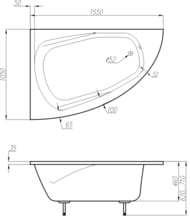 Ванна угловая асимметричная Astra-Form Тиора 01010084 (1550х1050х660)левая, иск. камень, ножки, RAL