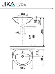 Раковина Jika LYRA 1427.1 (550х450х195) с отверстием под смеситель, перелив, белая 1427.1.000.104