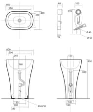 Раковина Kerasan Aquatech 374201 600х400х850мм, отдельностоящая, сифон, крепеж, белый