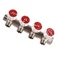 Коллектор VALTEC 1" на 4 выхода евроконус 3/4", с белыми регулирующими вентилями, VTc.570.NE.0604