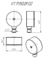 Манометр Valtec, 0-4 бар, 1/4", D50мм, нижнее подключение (радиальная), арт.VT.TM50.DF.02