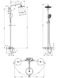 Чертёж Душевая система Hansgrohe Raindance Select S 240 Showerpipe для ванны с термостатом,хром 27117000
