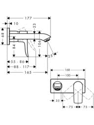 Чертёж Смеситель Hansgrohe Metris 31251000 LowFlow на раковину, встраиваемый, на 2секции, излив 165мм, хро