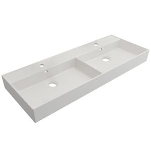 Раковина керамическая Cezares 1200х465х120 2 чаши, перелив, с отверстием, белая CZR-MIL-120-2-LVB