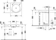 Умывальник медицинский DURAVIT ARCHITEC 575х520х150 намеч. отверстие под смеситель слева 0443580000