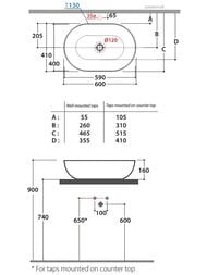 Раковина Globo T-EDGE (600х410х160) накладная, без отверстия под смеситель, цвет Agata B6O60AT — изображение 2