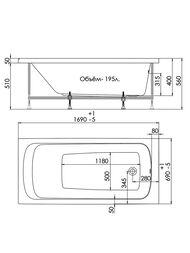 Ванна акриловая Triton 1Acreal Gamma (1700x700) без каркаса, с обвязкой BBA-GA177X0-00U +E050