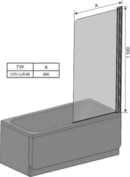 Шторка на ванну RAVAK CVS1-80 R (800х1500) правая, профиль белый, стекло Transparent