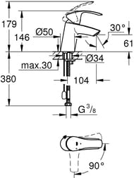 Смеситель Grohe EuroSmart 23372002 для умывальника, однорычажный, хром