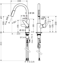 Смеситель Hansgrohe Focus M41 для кухни 240 мм вытяжной поворотный излив хром 31815000