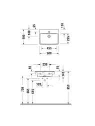 Умывальник подвесной Duravit No.1 500х400х145мм, перелив, отверстие под смеситель, белый 07435000002
