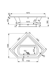 Ванна акриловая VAGNERPLAST CAVALLO CORNER 140 (1400х1400х450) угловая, белая VPBA140CAV3X-04
