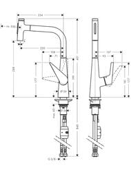 Чертёж Смеситель Hansgrohe Talis Select M51 для кухни 300 вытяжной душ сталь 72823800