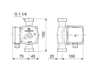 Насос циркуляционный GRUNDFOS UP 20-07 N 150 для ГВС, 50Вт, без гаек, 59640506