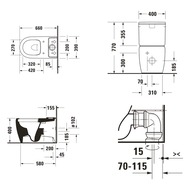 Унитаз-компакт Duravit Qatego 390х660х770, безободковый, универс.выпуск, белый 0947100005+2021090000