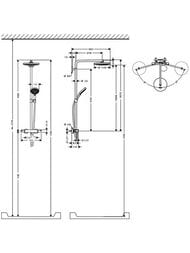 Чертёж Душевая система Hansgrohe Raindance Select S 240 2jet Showerpipe с термостатом,хром/белый 27129400
