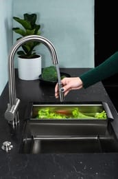 Смеситель для мойки Omoikiri Akita-S-BN нержавеющая сталь, с краном для питьевой воды 4994302