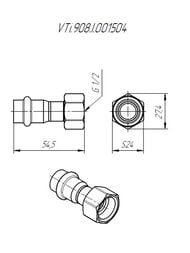 Пресс соединитель VALTEC 15х1/2"В, с накидной гайкой, нерж. сталь, VTi.908.I.001504