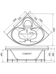 Ванна угловая Triton Сабина (1600х1600) с каркасом и сливом-переливом V53O+V69+CK60PF
