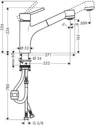 Чертёж Смеситель Hansgrohe Talis M52 для кухни 170 вытяжной поворотный излив 2jet хром 32841000