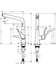 Чертёж Смеситель Hansgrohe Metris Select M71 для кухни 320 мм поворотный излив сталь 14883800