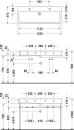 Умывальник DURAVIT VERO 1200х470х175 шлиф., 2 отверстие под 2 смесителя, перелив 0454120026