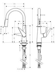 Чертёж Смеситель Hansgrohe Talis M51 для кухни 200 вытяжной поворотный излив сталь 72813800