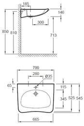 Раковина Jacob Delafon E1980-00 (700х545) для инвалидов, с отверстием для смесителя